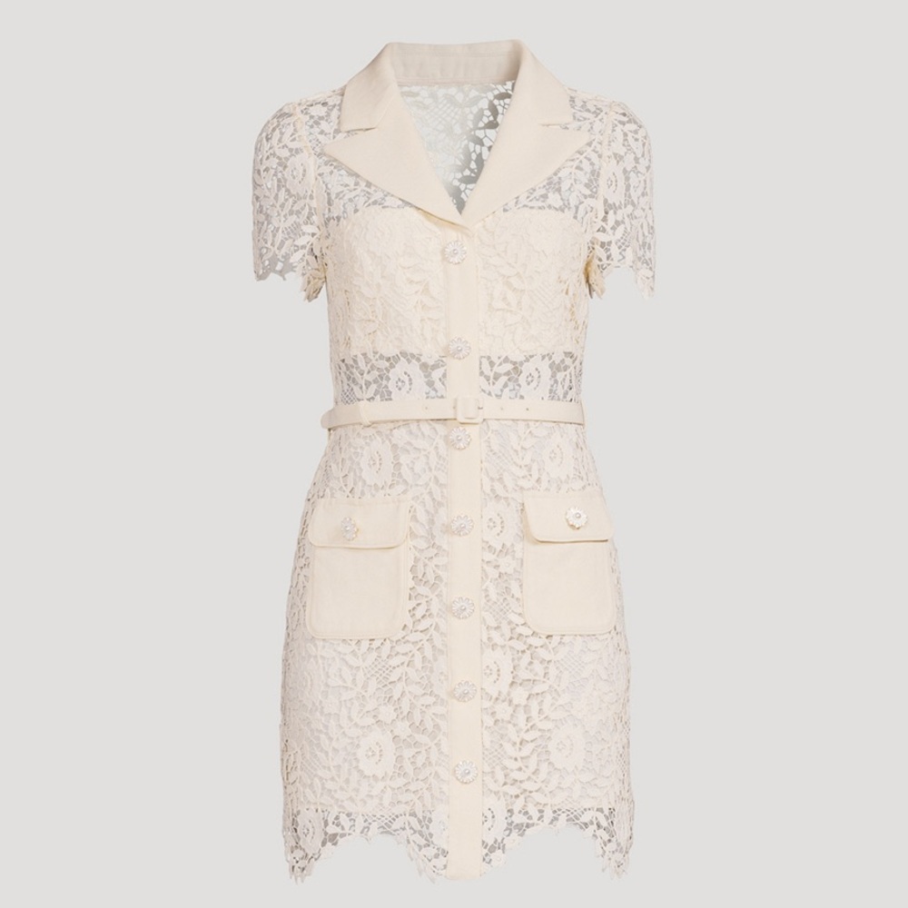 Self-Portrait Cream Sheath Dress with Flutter Cap Sleeves
